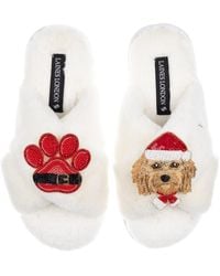 Laines London - Neutrals Classic Slippers With Christmas Golden Cavapoo & Paw Brooches - Lyst