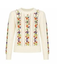 Yumi' - Ivory Floral Embroidery Cable Jumper - Lyst