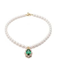 Angel Barocco - Seeds Pearl Choker Necklace With Crystal Pendant - Lyst