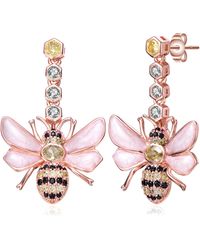 Genevive Jewelry - Sterling Silver Rose Plated Clear Cubic Zirconia Floral Drop Butterfly Earrings - Lyst