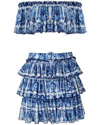 Nur Karaata - Helianthus Bleu Blanc Top & Skirt Set - Lyst