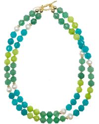 Farra - Double Strands Green & Blue Mixed Colors With Pearls Necklace - Lyst