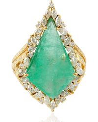 Artisan - Natural Emerald Marquise Diamond Dangle Cocktail Ring Yellow Gold Jewelry - Lyst