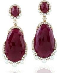 Artisan - Ruby, Pearl & Diamond Drop Earrings - Lyst