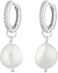 Scream Pretty - Large Sparkle Huggie Earrings With Baroque Pearl - Lyst