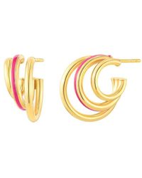 Gold & Honey - Triple Hoop Earrings With Enamel - Lyst