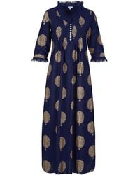 At Last - Cotton Annabel Maxi Dress In French Navy - Lyst