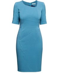 Rumour London - Amelie Atlantic Blue Fitted Knee Length Dress With Asymmetrical Neckline - Lyst