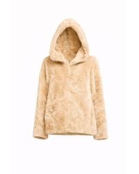 Tantra Spain Sl - Neutrals Faux Fur Jacket With Hood, And Zipper Closure - Lyst