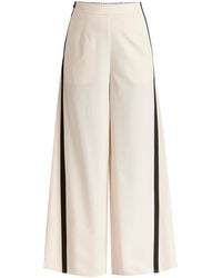 Paisie - Neutrals Contrast Trim Wide Leg Trousers - Lyst