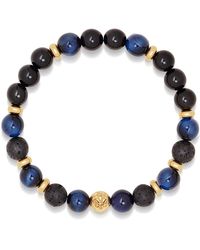Nialaya - S Wristband With Blue Tiger Eye, Black Agate, Lava Stone And Gold - Lyst