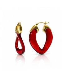 Gold & Honey - Ruby Curb Link Lucite Birthstone Hoop Earrings - Lyst