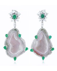 Artisan - 18K Geode Sapphire ,Emerald And Diamond Drop Earrings - Lyst
