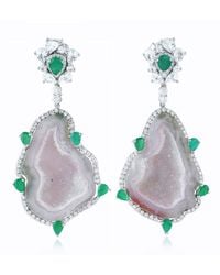 Artisan - 18K Geode Sapphire ,Emerald And Diamond Drop Earrings - Lyst