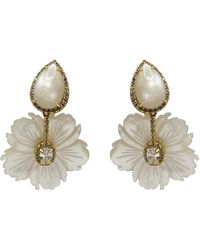 Michael Nash Jewelry - Neutrals Carved Mother Of Pearl Floral Drop Earrings With Pear-Shaped Top - Lyst