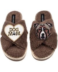 Laines London - Neutrals Laines Neutral Boucle Slippers With Luna-Rose Staffy & Dog Mum Mom Brooches - Lyst