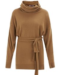 Peraluna - Cashmere Blend Mock Neck Belted Knitwear Long Pullover - Lyst