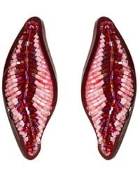 Gissa Bicalho - Handmade Acrylic Earring Embroidered Leaf Burgundy - Lyst