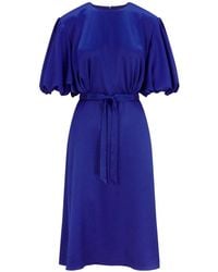 Femponiq - Draped Puff Sleeve Satin Dress - Lyst