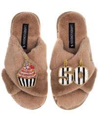 Laines London - Classic Laines Slippers With Stripe 50Th Birthday & Cake Brooches - Lyst