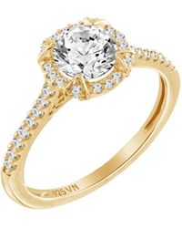 Diamonbliss - Plated Round Cut Halo Ring With Swarovski, One And Half Carats - Lyst