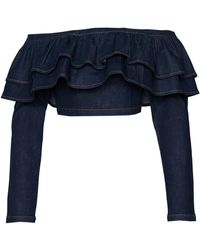 Ofuure - Dija Denim Ruffle Crop Top - Lyst