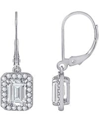 Diamonbliss - Emerald Cut Halo Leverback Earrings, Two Carats, Platinum - Lyst