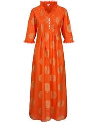 At Last - Cotton Annabel Maxi Dress In Tangerine & Gold - Lyst