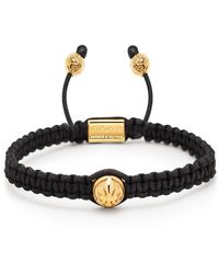 Nialaya - S Black String Bracelet With Gold Logo Bead - Lyst