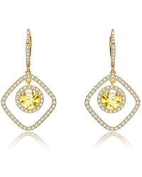 Genevive Jewelry - Cz Sterling Silver Gold Plated Square Drop Earrings - Lyst