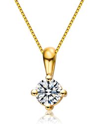 Genevive Jewelry - Sterling Silver With Gold Plated Clear Round Cubic Zirconia Solitaire Necklace - Lyst