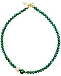 Farra - Minimalistic Round Malachite & Freshwater Pearls Necklace - Lyst