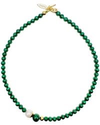 Farra - Minimalistic Round Malachite & Freshwater Pearls Necklace - Lyst