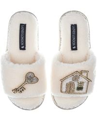 Laines London - Teddy Towelling Slipper Sliders With New Home Brooches - Lyst