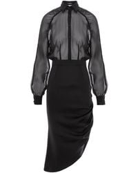 AVENUE No.29 - Raglan Sleeve Silk Shirt Dress With Side Gathering - Lyst