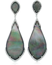 Artisan - Designer Dangle Earrings Mother Of Pearl Diamond 18k Gold - Lyst
