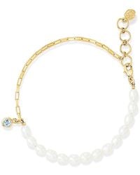 Dower & Hall - Luna Pearl, Chain & Aquamarine Drop Bracelet - Lyst