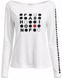 Conquista - Graphic Long-Sleeve Cotton Top With Boat Neck - Lyst