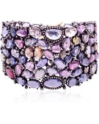 Artisan - Embellished Multi Sapphire With Pave Diamond In 14k & 925 Silver Fixed And Flexible Bracelet - Lyst