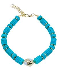 Carolina Wong Aqua Turquoise Heishi With 18k Gold Plated Freshwater Pearl Clay Bead Necklace - Blue