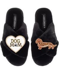 Laines London - Classic Laines Slippers With Dog Mum/Mom & Dachshund Brooches - Lyst