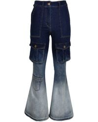 Lalipop Design - High Waisted Ombre Effect Flared Cargo Denim Pants - Lyst