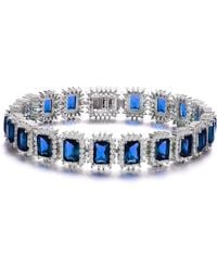 Genevive Jewelry - Genevive Sterling With Sapphire Cubic Zirconia Rectangular Halo Cluster Link Vintage Tennis Bracelet - Lyst