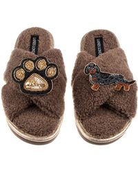 Laines London - Neutrals Boucle Slippers With Paw & Dapple Dachshund Brooches - Lyst