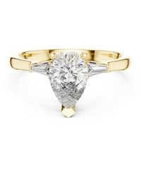 Aya Fine Jewelry - Pear Cut Lab Grown Diamond Three Stone Engagement Ring With Baguette Side Stones - Lyst