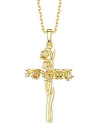 Vanimy - Floral Cross May Lily Of The Valley Birth Flower Necklace - Lyst