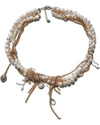 Babaloo - / Neutrals Undone Pearl And Gold Chain Necklace - Lyst