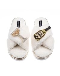 Laines London - Neutrals Laines Neutral Boucle Slippers With Dom Darling Champagne Brooches - Lyst