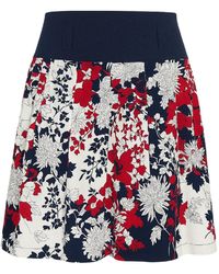 Conquista - Pleated Floral A-Line Skirt With Contrast Waistband - Lyst