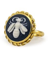 Vintouch Italy Gold Vermeil Bee Cameo Ring - Black